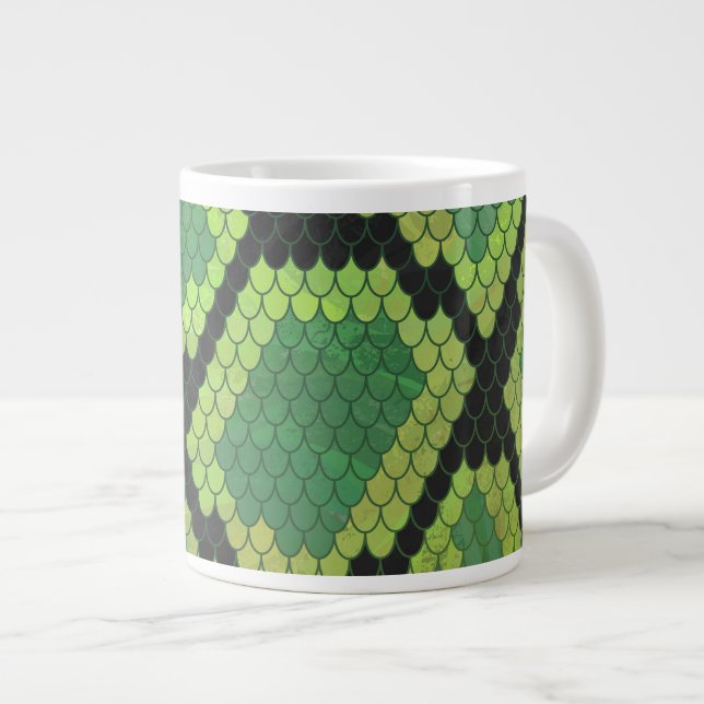 Snake Black and Green Print Large Coffee Mug (Front Right)