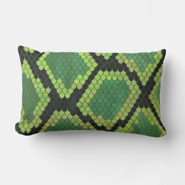 Snake Black and Green Print Lumbar Pillow (Front)