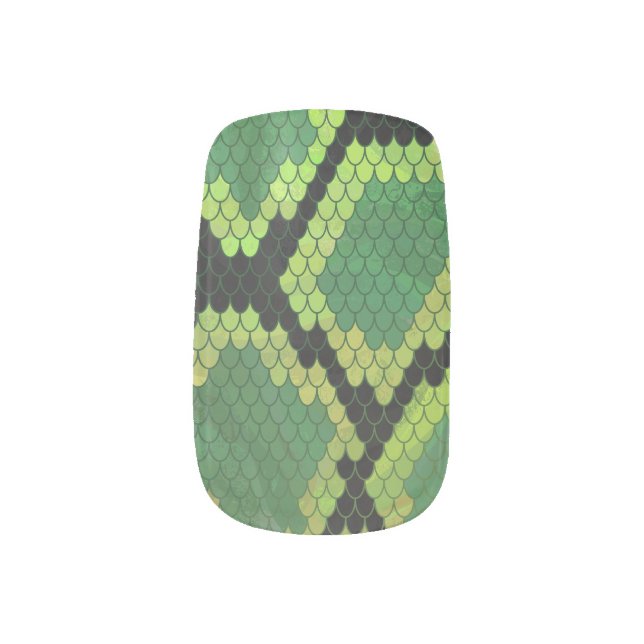Snake Black and Green Print Minx Nail Wraps (Left Thumb)