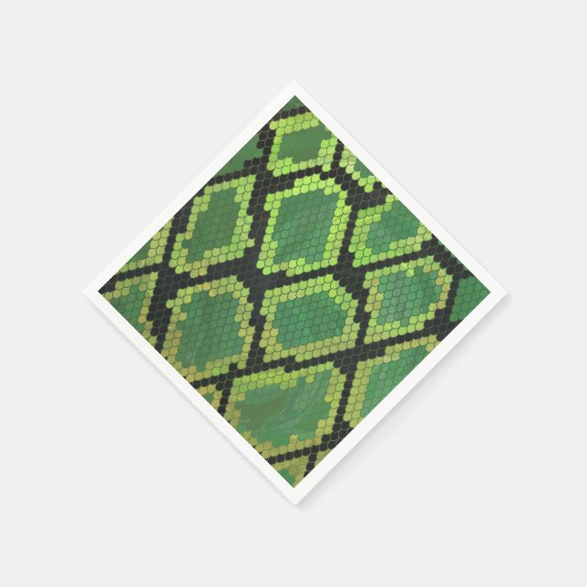 Snake Black and Green Print Paper Napkins (Corner)