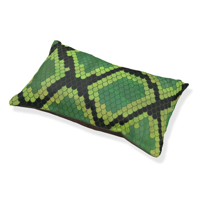 Snake Black and Green Print Pet Bed (Angled)