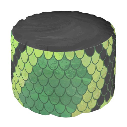 Snake Black and Green Print Pouf