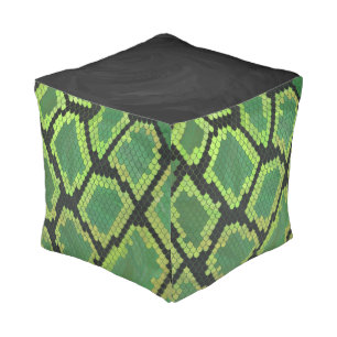 Snake Black and Green Print Pouf