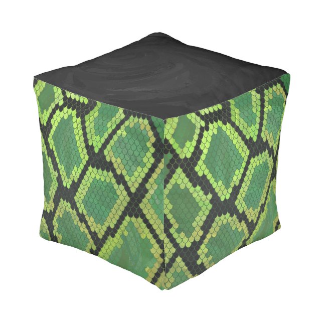 Snake Black and Green Print Pouf (Angled Back)