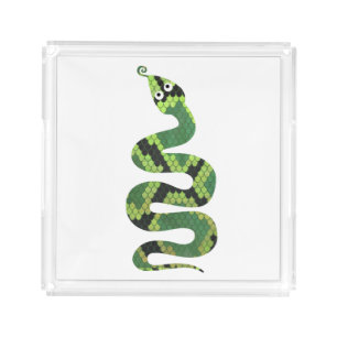 Snake Black and Green Print Silhouette Acrylic Tray