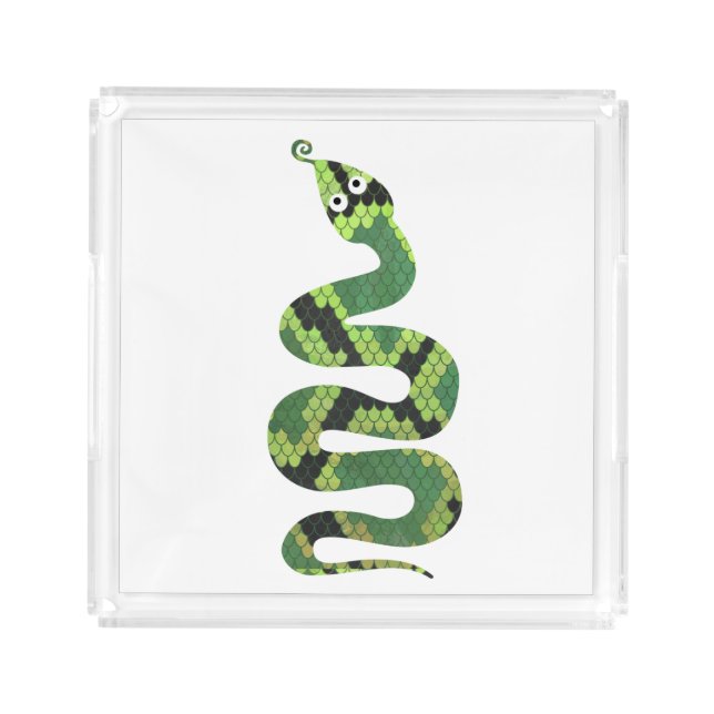 Snake Black and Green Print Silhouette Acrylic Tray (Front)