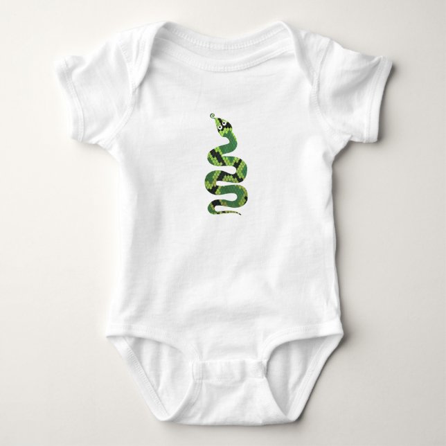 Snake Black and Green Print Silhouette Baby Bodysuit (Front)
