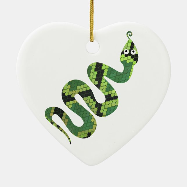 Snake Black and Green Print Silhouette Ceramic Ornament (Back)