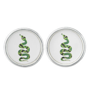 Snake Black and Green Print Silhouette Cufflinks