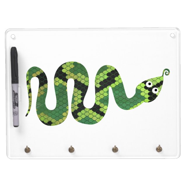 Snake Black and Green Print Silhouette Dry Erase Board With Keychain Holder (Front)