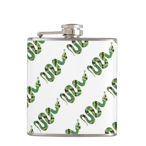 Snake Black and Green Print Silhouette Flask