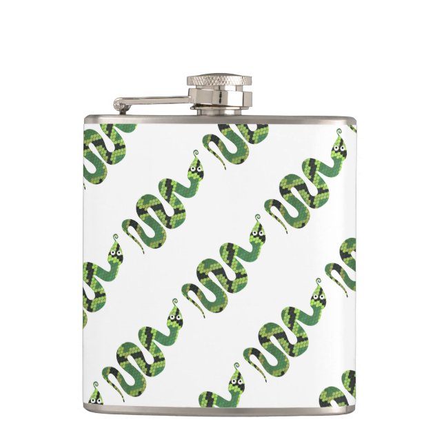 Snake Black and Green Print Silhouette Flask (Front)