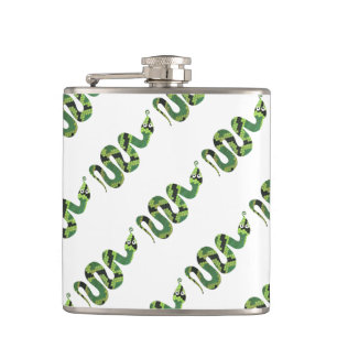 Snake Black and Green Print Silhouette Flask