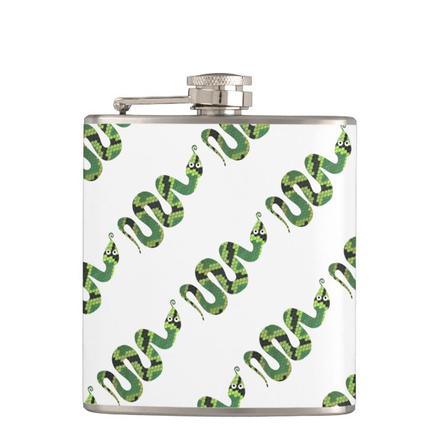 Snake Black and Green Print Silhouette Flask (Front)