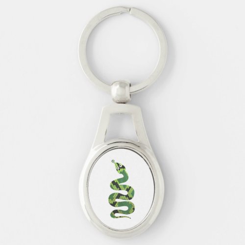 Snake Black and Green Print Silhouette Keychain