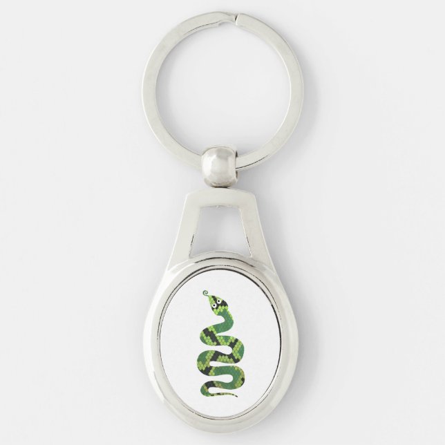 Snake Black and Green Print Silhouette Keychain (Front)