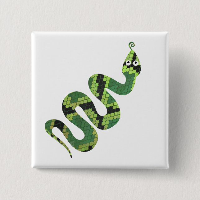 Snake Black and Green Print Silhouette Pinback Button (Front)