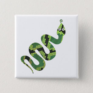 Snake Black and Green Print Silhouette Pinback Button
