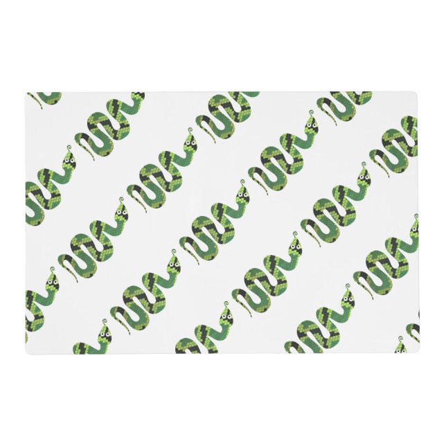 Snake Black and Green Print Silhouette Placemat (Front)