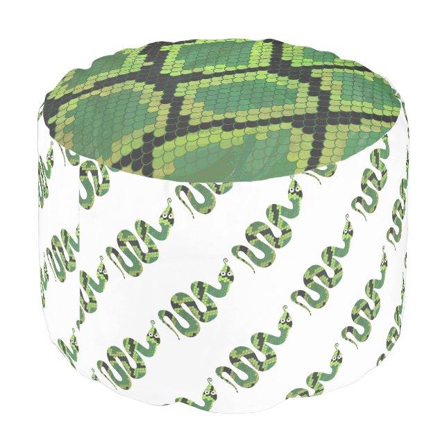 Snake Black and Green Print Silhouette Pouf (Angled Back)