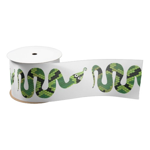 Snake Black and Green Print Silhouette Satin Ribbon