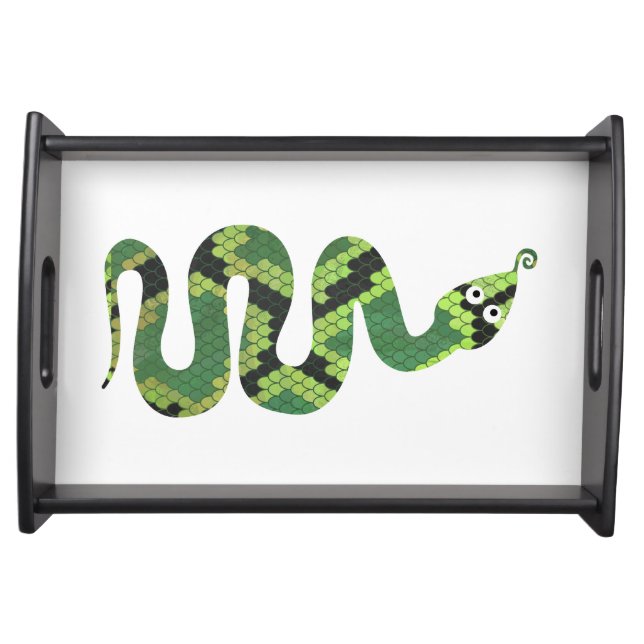 Snake Black and Green Print Silhouette Serving Tray (Front)