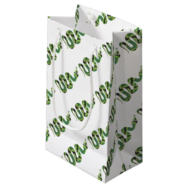 Snake Black and Green Print Silhouette Small Gift Bag (Front Angled)