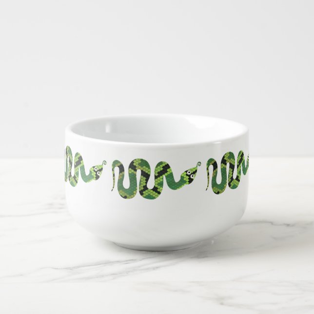 Snake Black and Green Print Silhouette Soup Mug (Front)