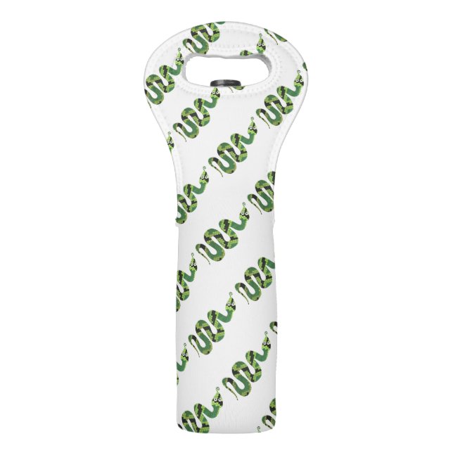 Snake Black and Green Print Silhouette Wine Bag (Front)