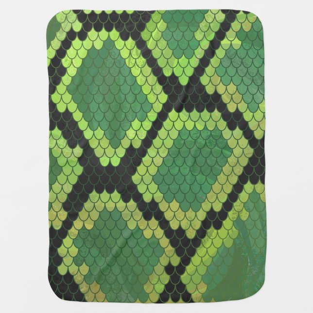 Snake Black and Green Print Stroller Blanket (Front)