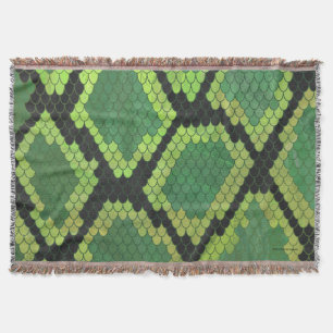 Snake Black and Green Print Throw Blanket