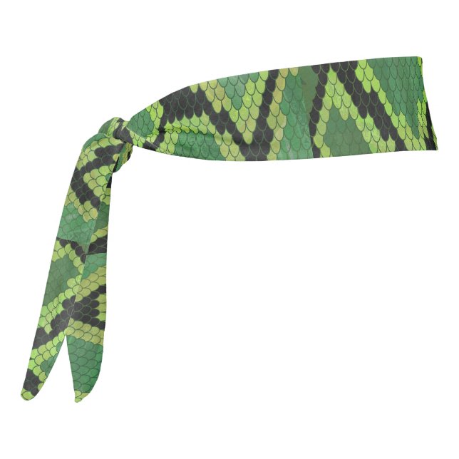 Snake Black and Green Print Tie Headband (Rotate 270)
