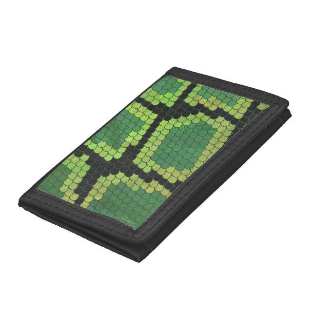 Snake Black and Green Print Trifold Wallet (Bottom)
