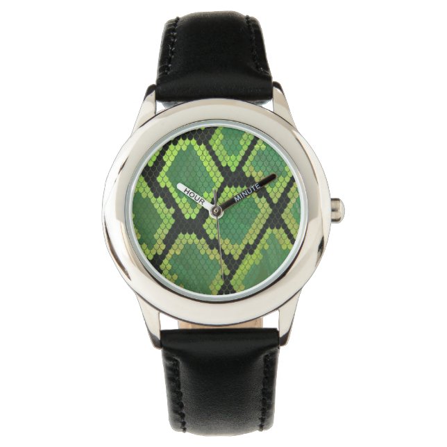 Snake Black and Green Print Watch (Front)