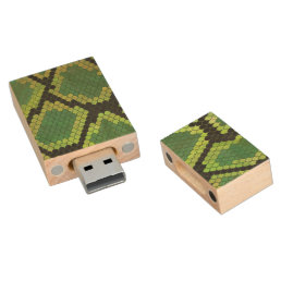Snake Black and Green Print Wood USB Flash Drive