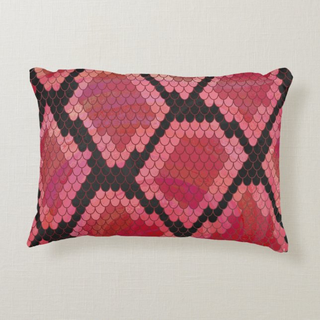 Snake Black and Red Print Accent Pillow (Back)