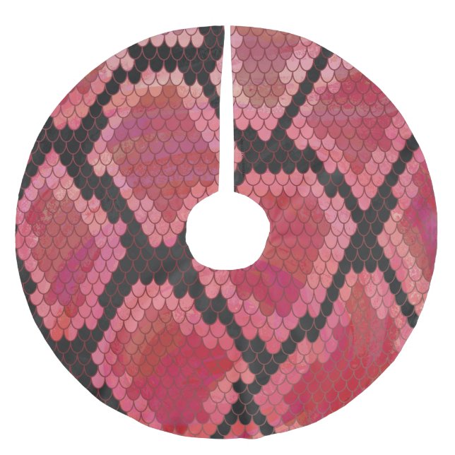 Snake Black and Red Print Brushed Polyester Tree Skirt (Front)