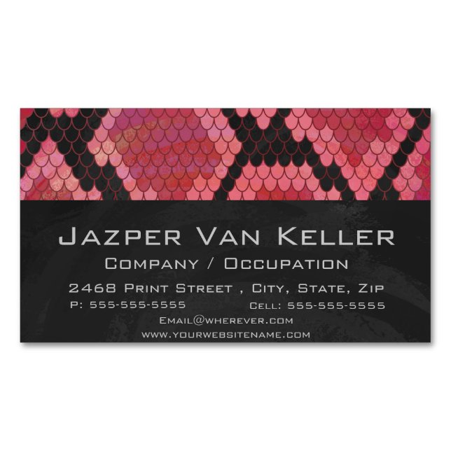 Snake Black and Red Print Business Card Magnet (Front)