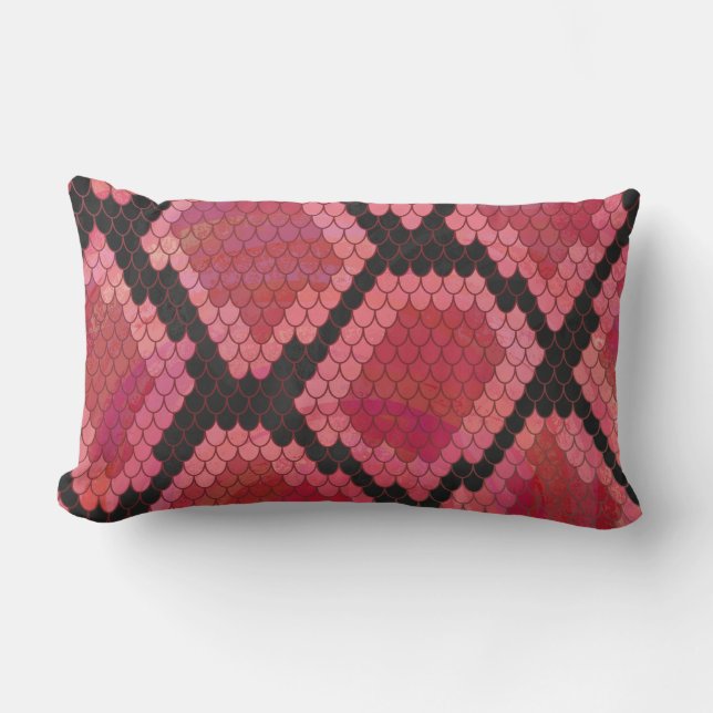 Snake Black and Red Print Lumbar Pillow (Front)
