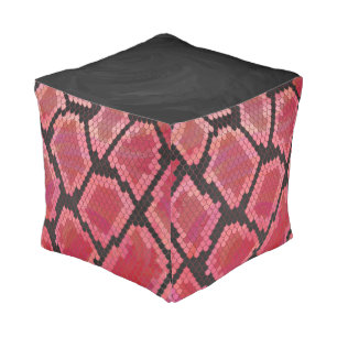 Snake Black and Red Print Pouf