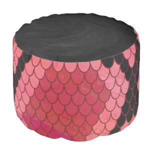 Snake Black and Red Print Pouf