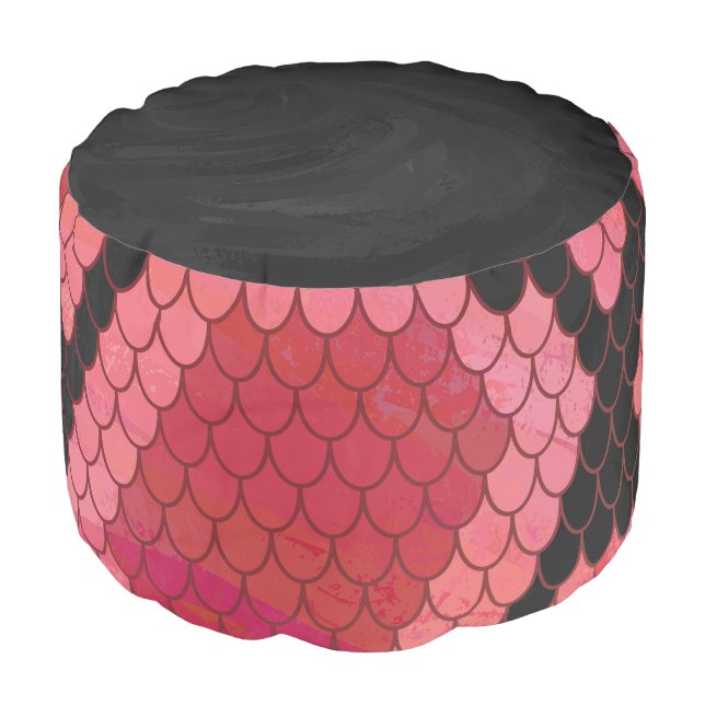 Snake Black and Red Print Pouf (Angled Front)