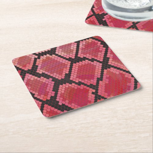 Snake Black and Red Print Square Paper Coaster