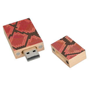 Snake Black and Red Print Wood USB Flash Drive