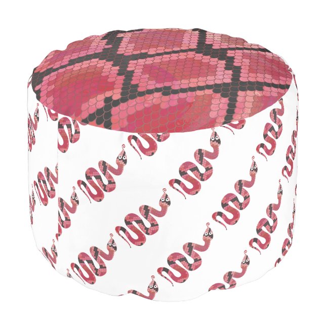 Snake Black and Red Silhouette Pouf (Angled Back)
