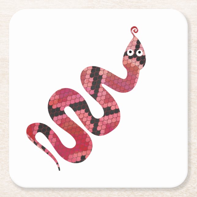 Snake Black and Red Silhouette Square Paper Coaster (Front)