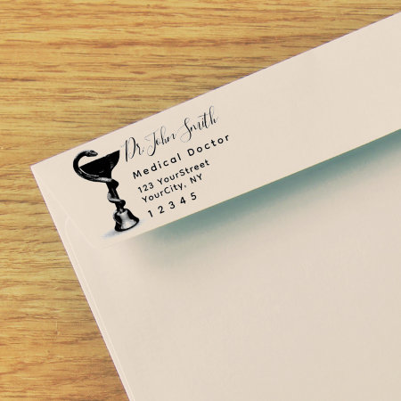Snake Bowl Hygieia Script Medical Return Address Self-inking Stamp