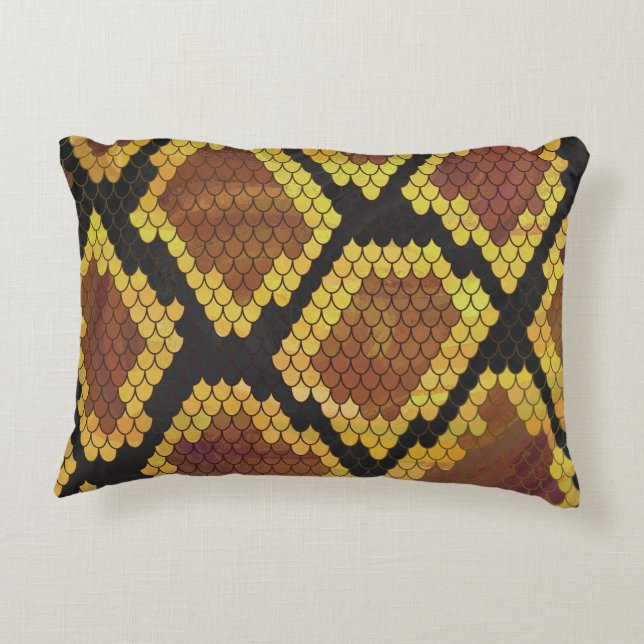 Snake Brown and Gold Print Accent Pillow (Back)
