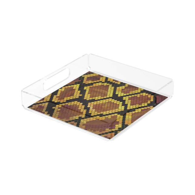 Snake Brown and Gold Print Acrylic Tray (Angled)