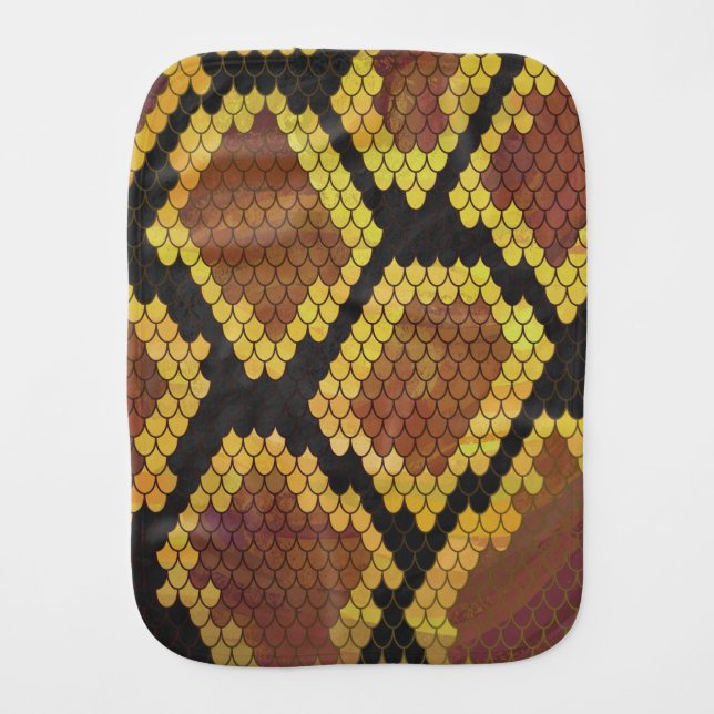 Snake Brown and Gold Print Baby Burp Cloth (Front)